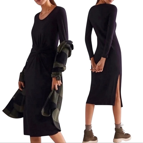Anthropologie Sundry Black Long Sleeve maxi front twist knot Dress - Picture 1 of 8
